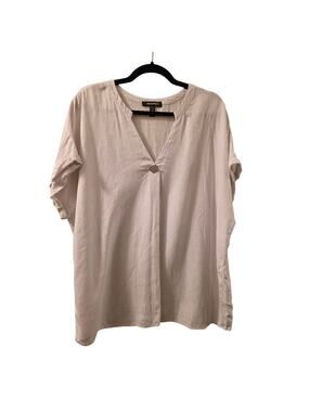 Ellen Tracy Linen White Short Sleeve Top Size XL V-Neck Lagonlook Boho Oversized